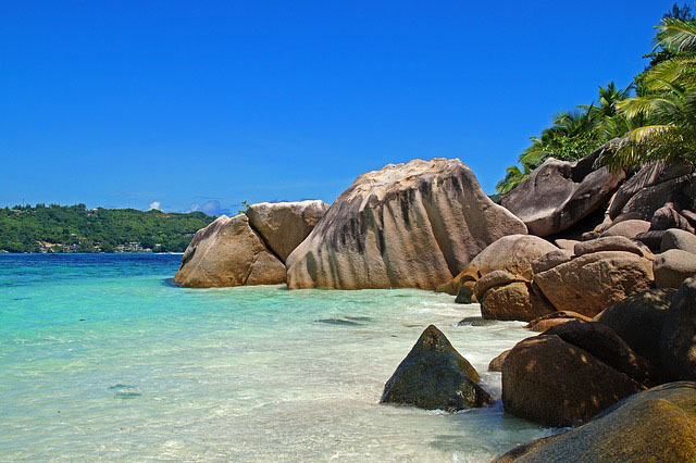 A beach in the Seychelles, one of the world's most romantic destinations.