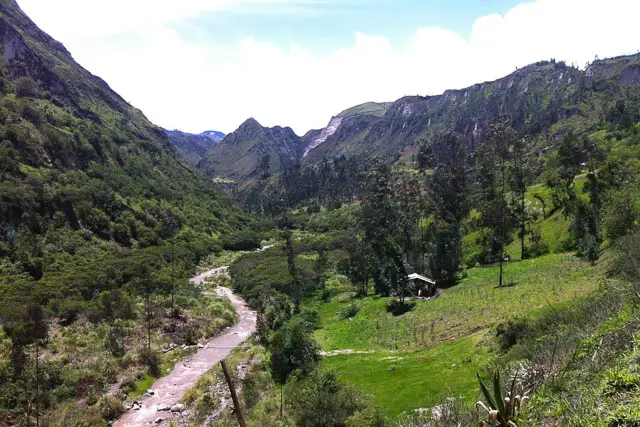 Quilotoa loop, a green valley with a river