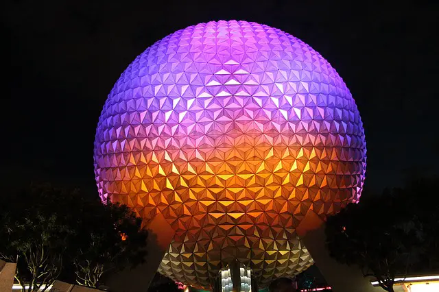 A night view of Epcot Park in Walt Disney World Orlando