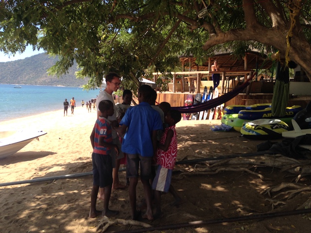 chatting with kids in Cape Macleara