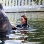 Dolphin plays with a woman in Florida keys